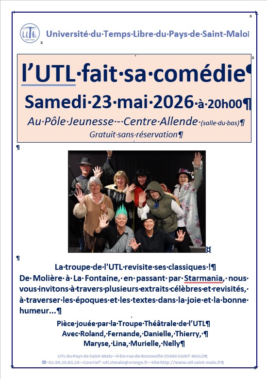 Samedi 23 mai 2026 à 20h00 l'UTL fait sa comédie